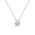 Silver butterfly necklace with square opal pendant on adjustable cross chain