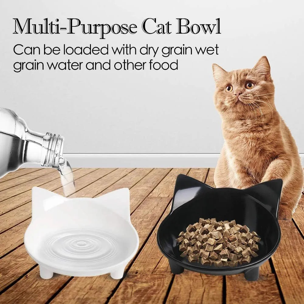 Four shallow melamine pet bowls with anti-skid rubber bases in black and white colours