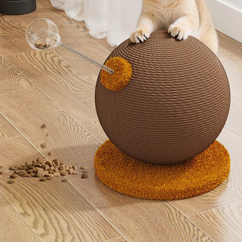 Hemp rope cat scratching board with anti-scratch design and self-hi relieving tumbler feature