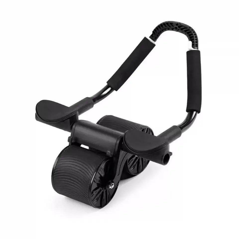 Black automatic rebound abdominal wheel with red and black lock edge yoga mat for abdominal exercises