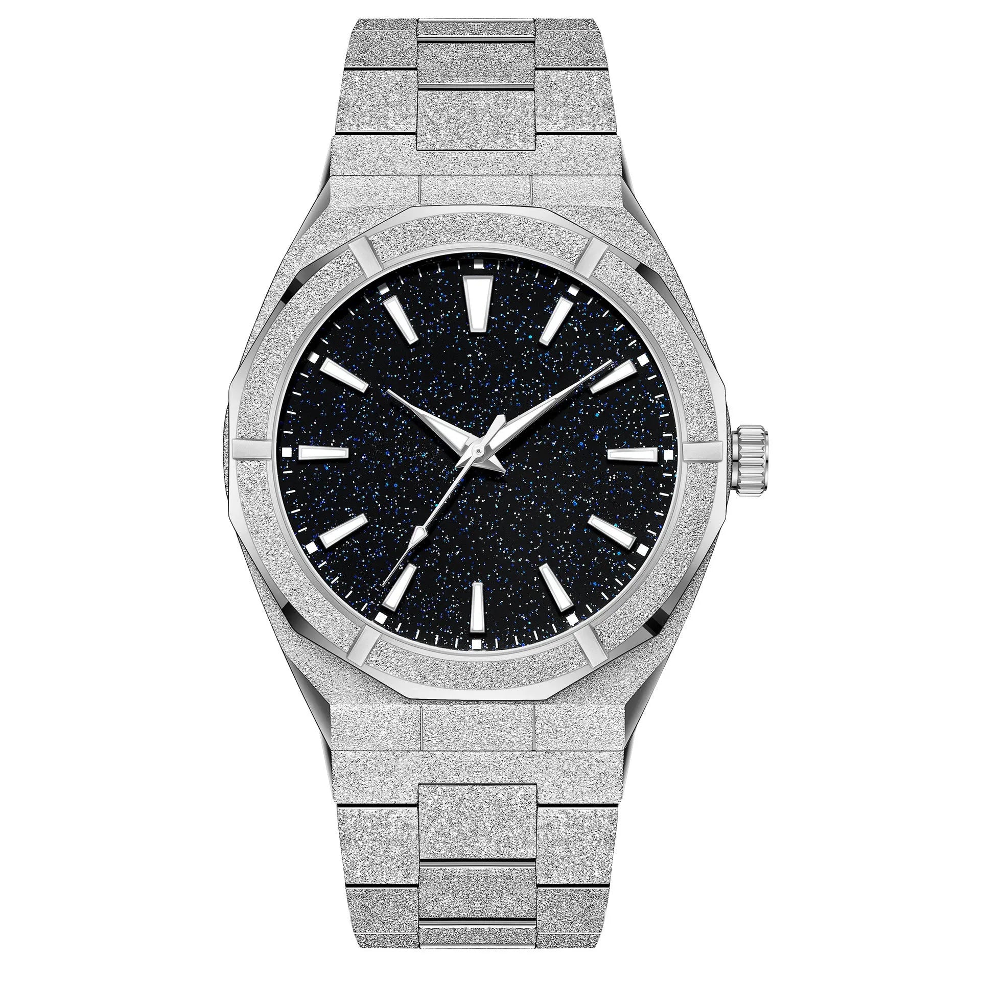 Men's business watch with stainless steel frosted finish and luminous markers in silver colour