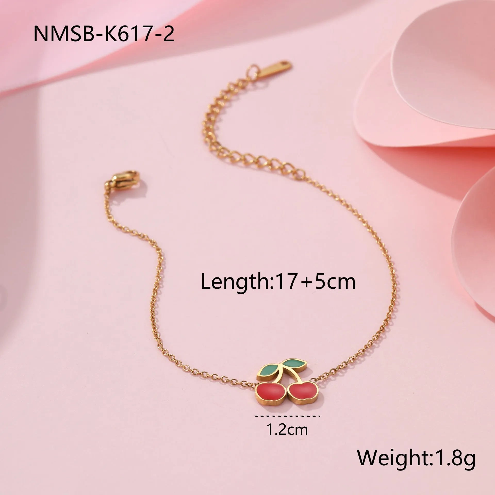 Cherry-shaped stainless steel jewellery set with necklace, bracelet, earrings, and ring 18K gold-plated