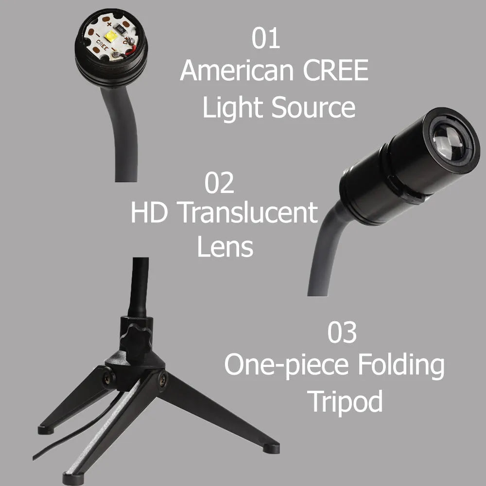 Earth and Moon star projection lamp with flexible hose bracket on a table
