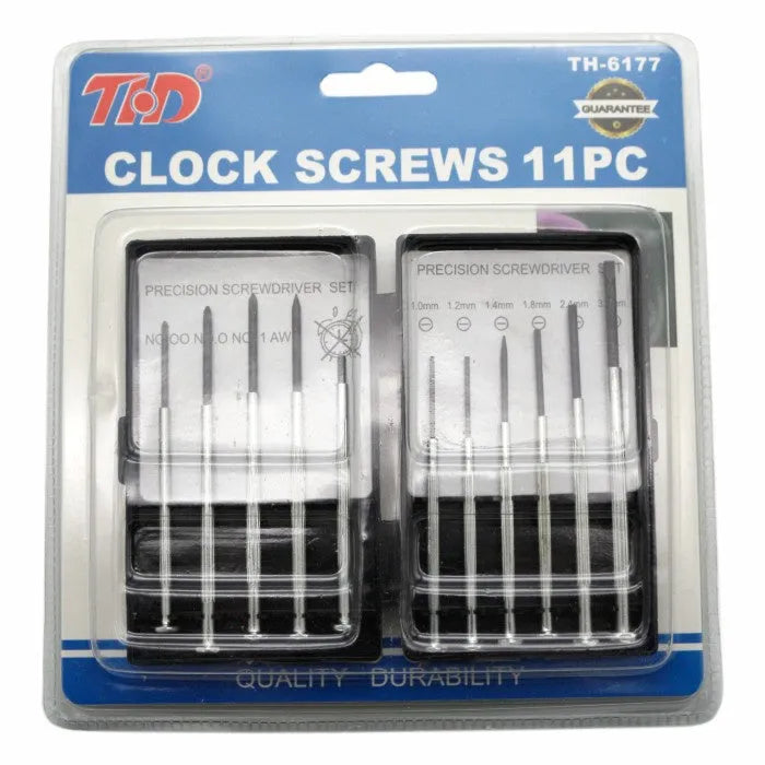 TH-6177 11-piece clock repair screwdriver set with cross and flat drivers