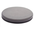 Circular grey car seat cushion showing 360-degree rotation on a car seat