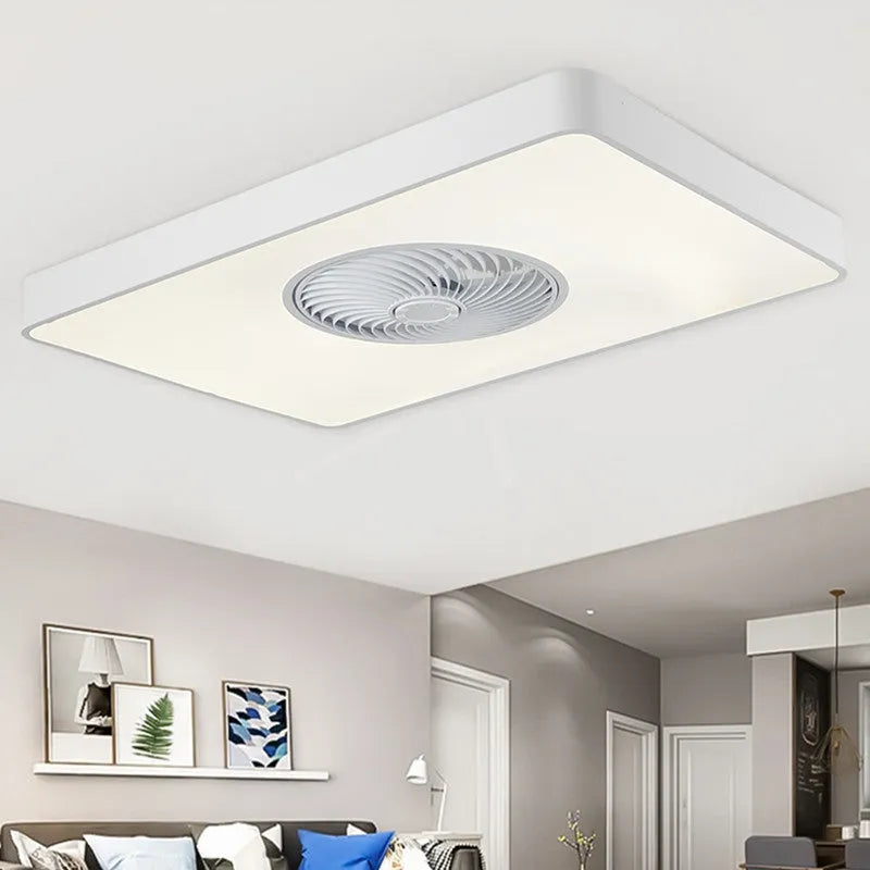 Nordic style wooden ceiling fan with integrated light fixture and PVC lampshade.