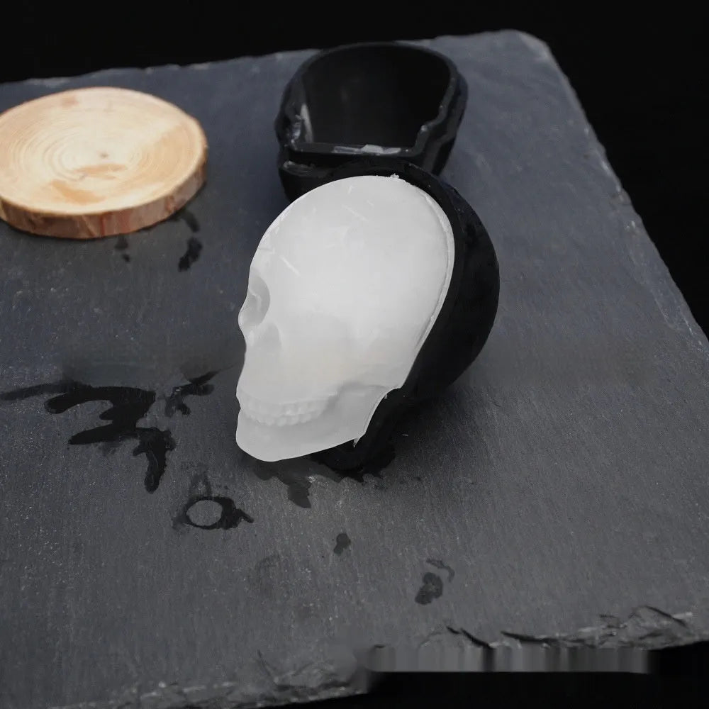 3D silicone Halloween skull ice cube tray showing detailed mould cavities.