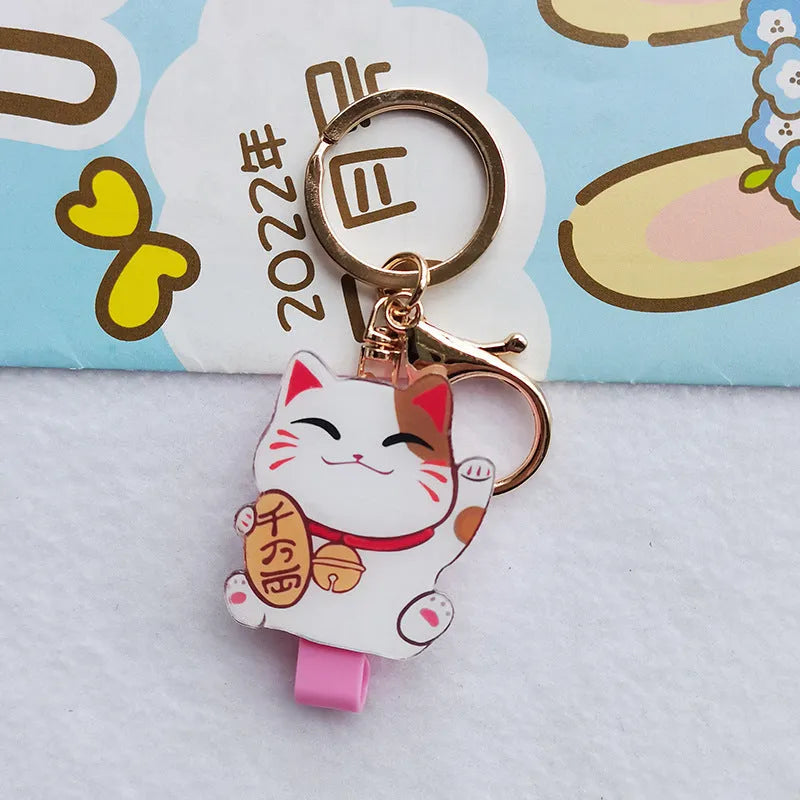 Lucky cat cartoon design plastic certificate sleeve and ferrule pendant set.