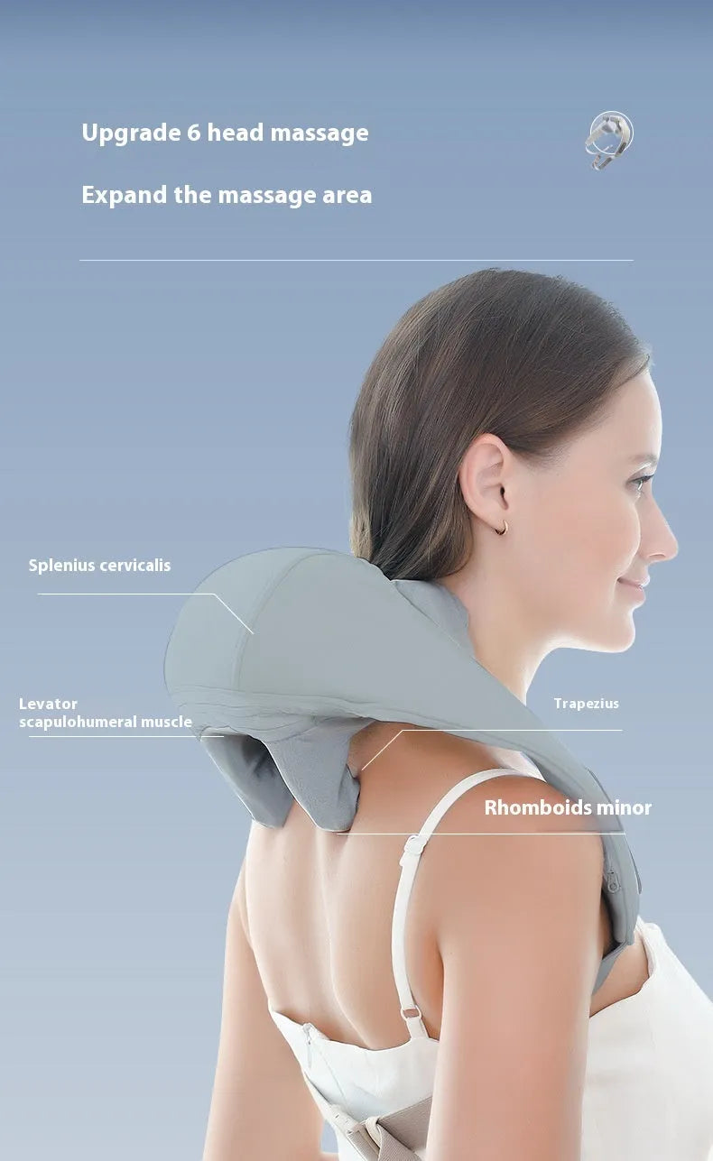 Grey elastic fabric portable massager with USB charging cable for neck back and waist infrared physiotherapy