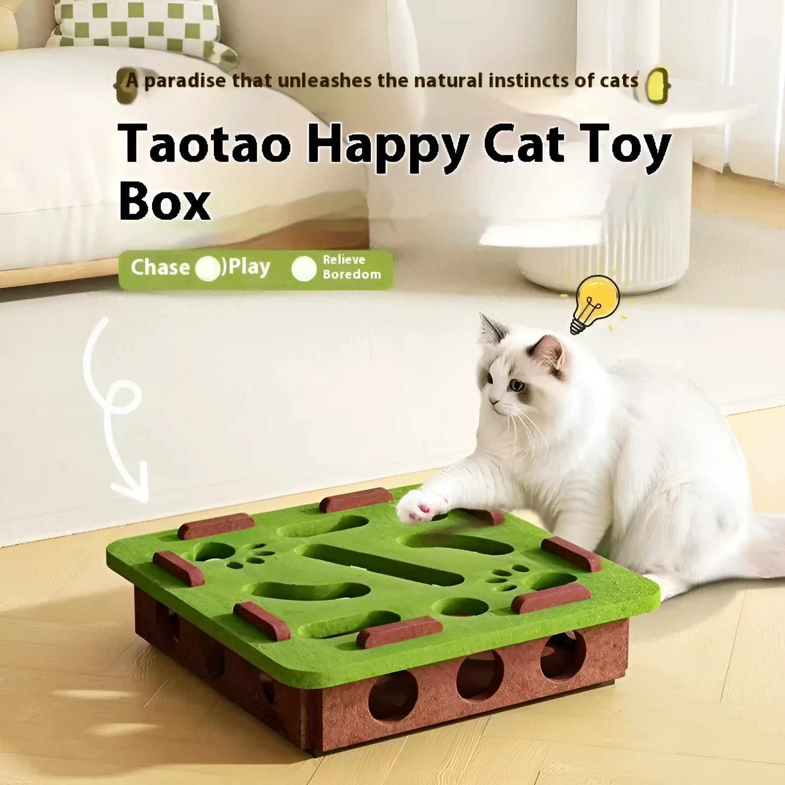 Green brown felt cat scratching box measuring 30cm square for feline enrichment