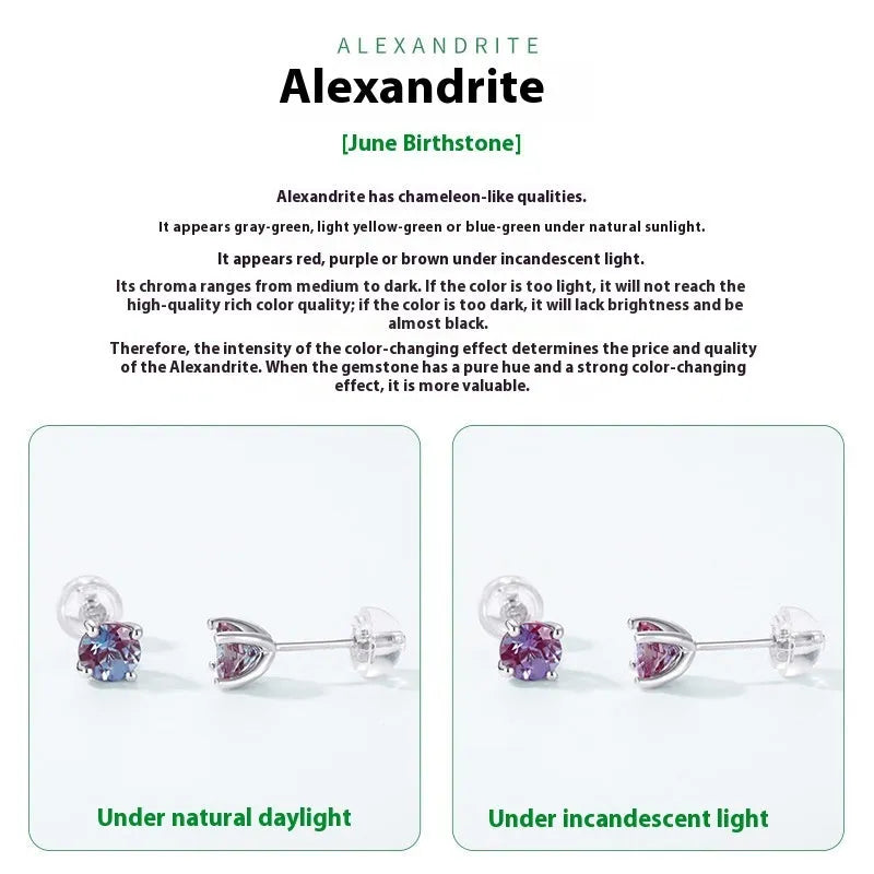 925 silver ear studs with geometric shape and cultivate Alexandrite colour
