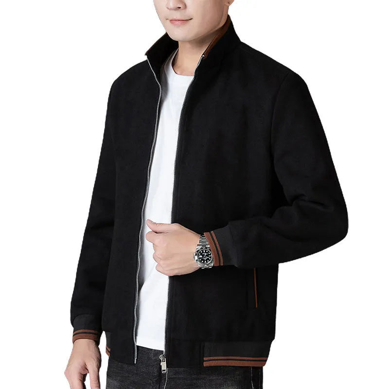 Men's grey sport-style fleece jacket with side pockets, shown on a hanger.