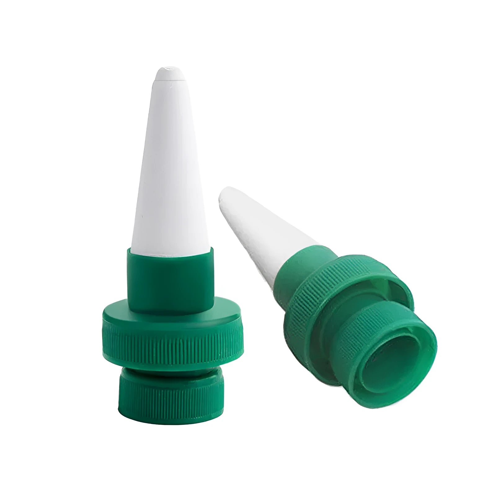 Green ceramic drip irrigation device for use with cola bottles for automatic plant watering