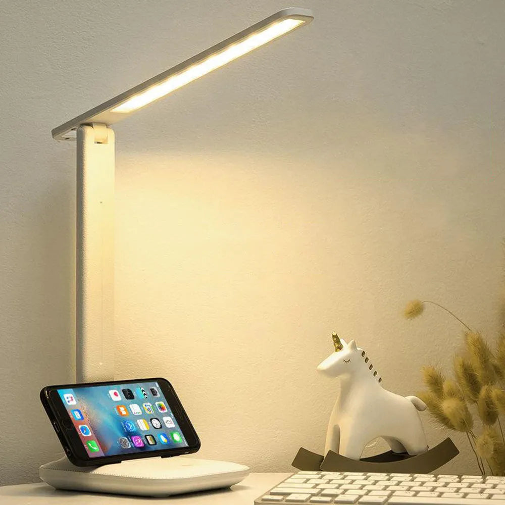 White plastic touch dimming bedside lamp with USB charging port