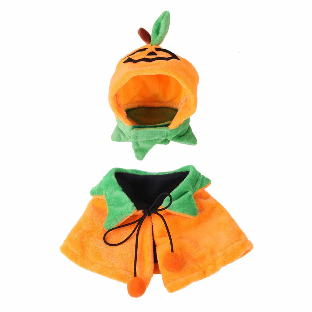 Reversible Halloween pumpkin dog cloak on pet with plush fabric in orange and black