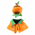 Reversible Halloween pumpkin dog cloak on pet with plush fabric in orange and black