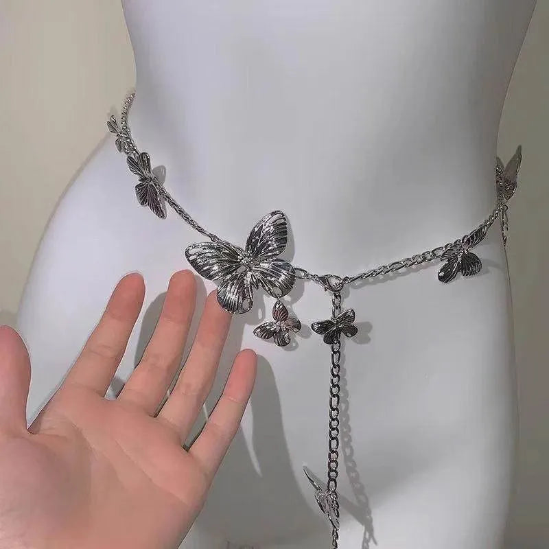 Women's golden butterfly waist chain belt with alloy construction and retro design