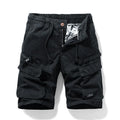 Men's cotton shorts with multiple pockets and a zipper in army green