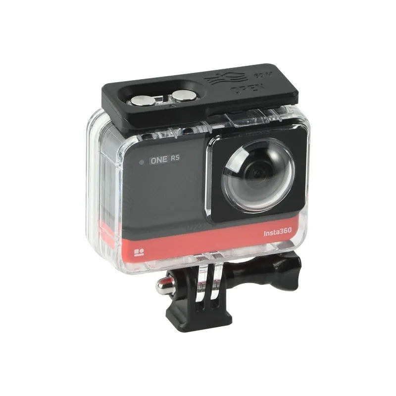 Transparent Insta360 One RS panoramic camera waterproof housing with clear polycarbonate construction