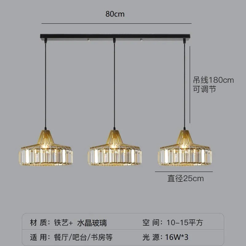 Modern light luxury style crystal chandelier ceiling lamp with LED light in black or gold finish.