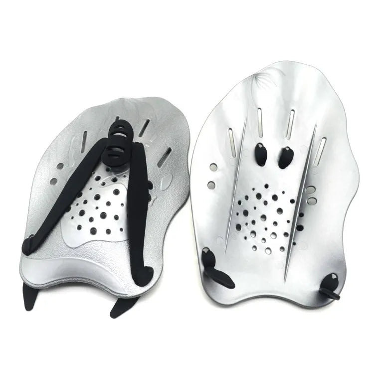 Pair of webbed arm swim training paddles for freestyle stroke development in multiple colour options