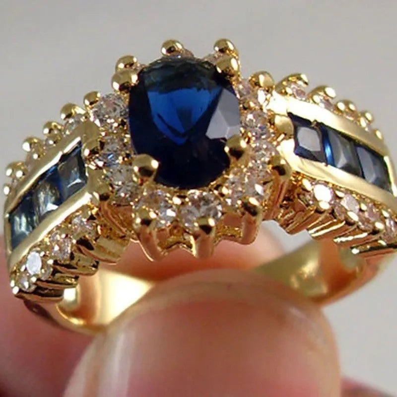 Personalised unisex zinc alloy ring with diamond and zircon accents in sunflower blue, square blue, or square purple designs.