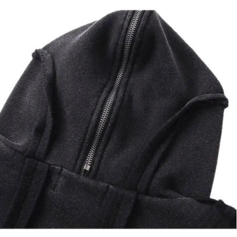 Black men's loose fit cotton padded hooded coat with zip front and abstract pattern