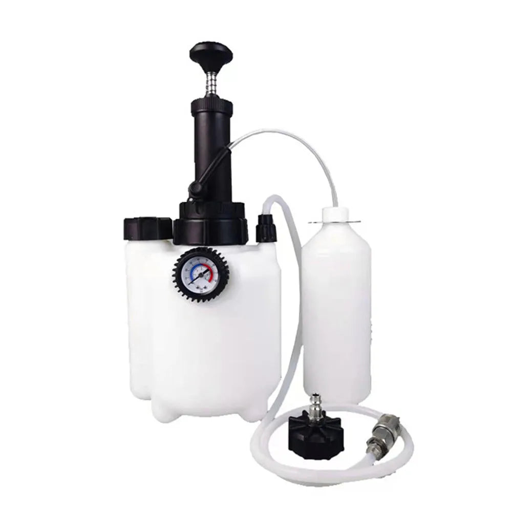 White 3-litre automotive brake fluid replacement tank tool with copper pipe and iron fittings