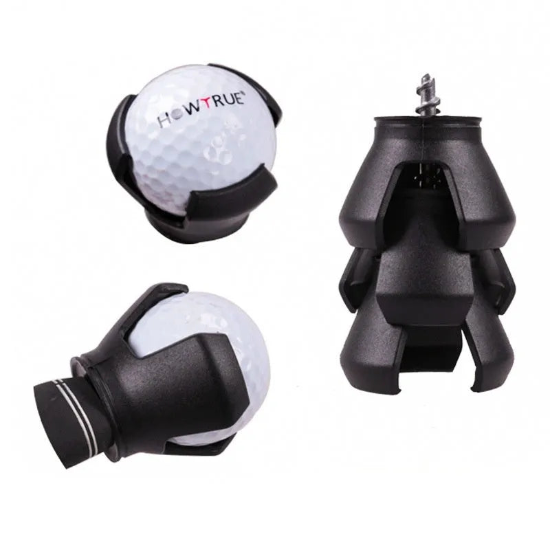 Black golf ball picking device with a seat and clip, weighing 60g.