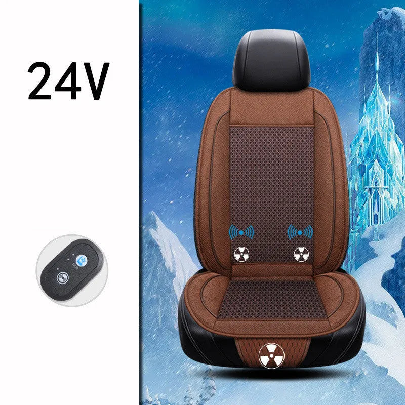 Black car ventilation seat cushion with massage function showing 60x60cm dimensions on vehicle seat