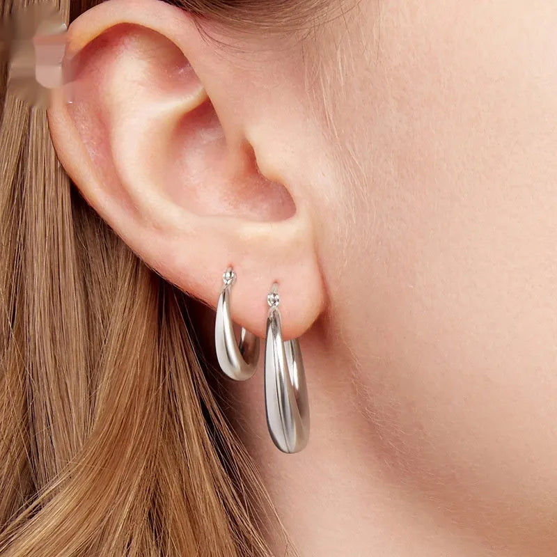 Copper geometric ring ear clip earrings with silver needle in three sizes