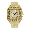 European hip hop ice watch with square full diamond case, thorn dial inlaid with zircon stones, in silver colour