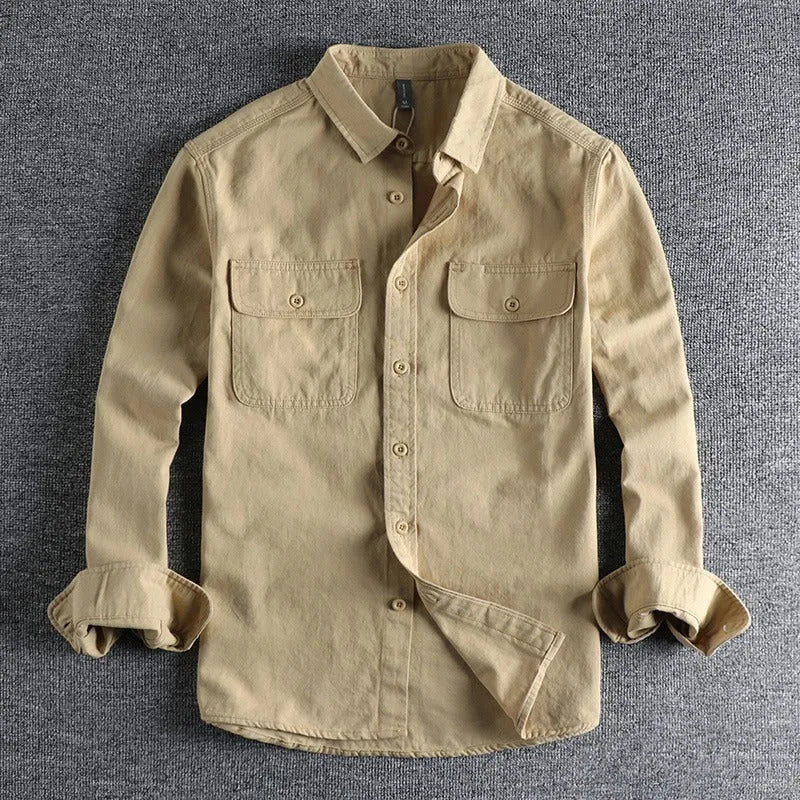 Men's long sleeve loose fit cardigan-style shirt overalls in four colour options