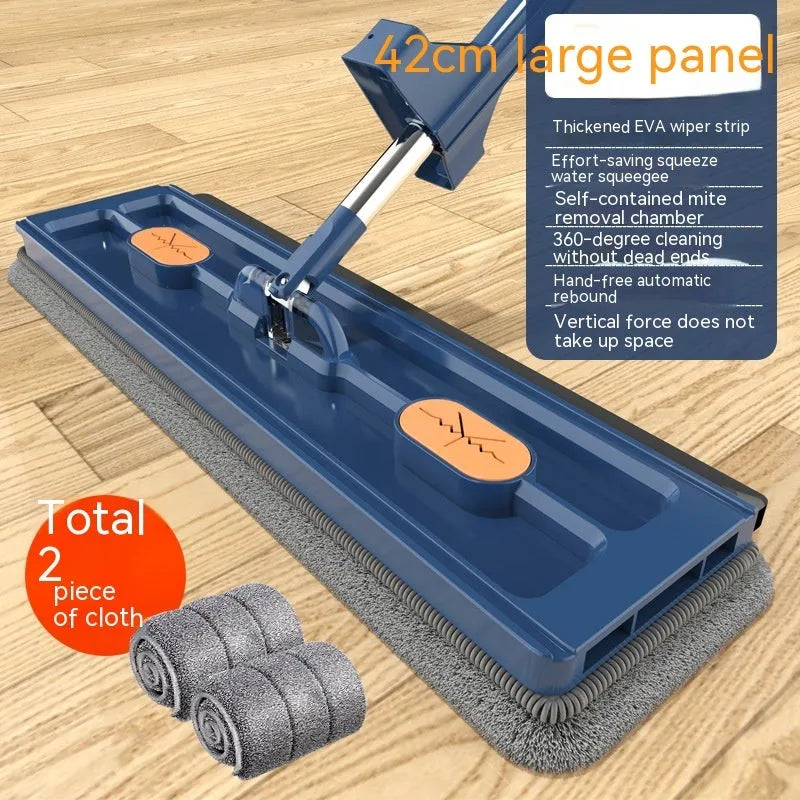 Large flat mop with 360 degree rotating head and stainless steel handle for home floor cleaning