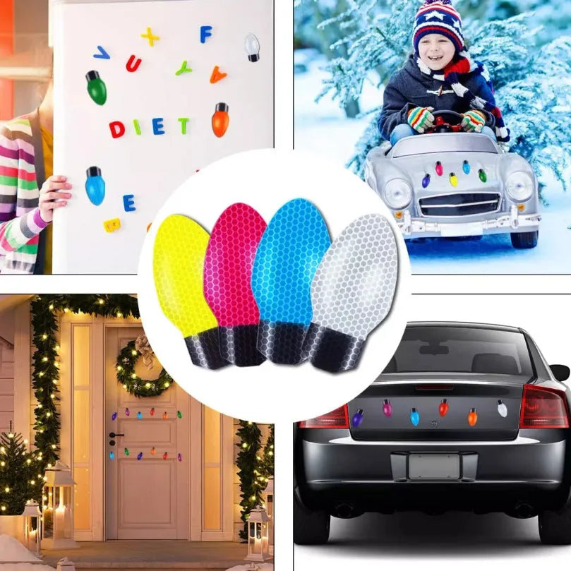 Reflective magnetic Christmas light bulbs with white honeycomb material on metal surface