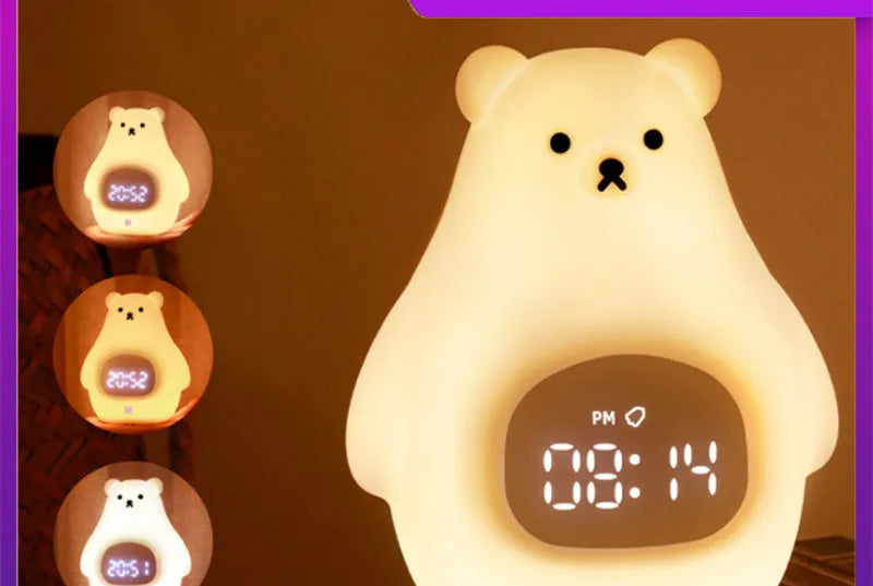 White silicone bear-shaped night light with colourful light display and remote control.