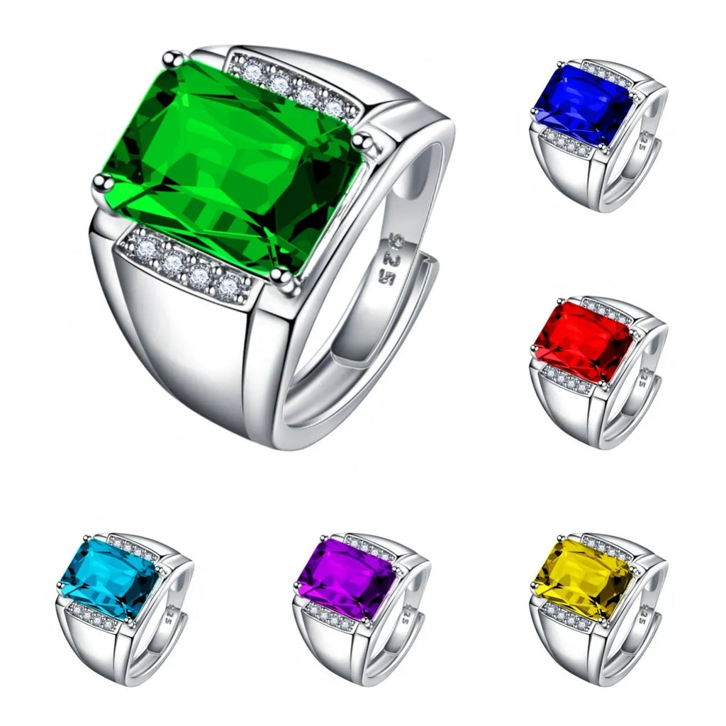 Adjustable opening geometric copper ring with amethyst coloured gemstones in six colour options