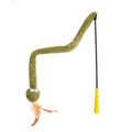 Green feather snake cat teasing stick on 140 cm pole with additional feather attachments