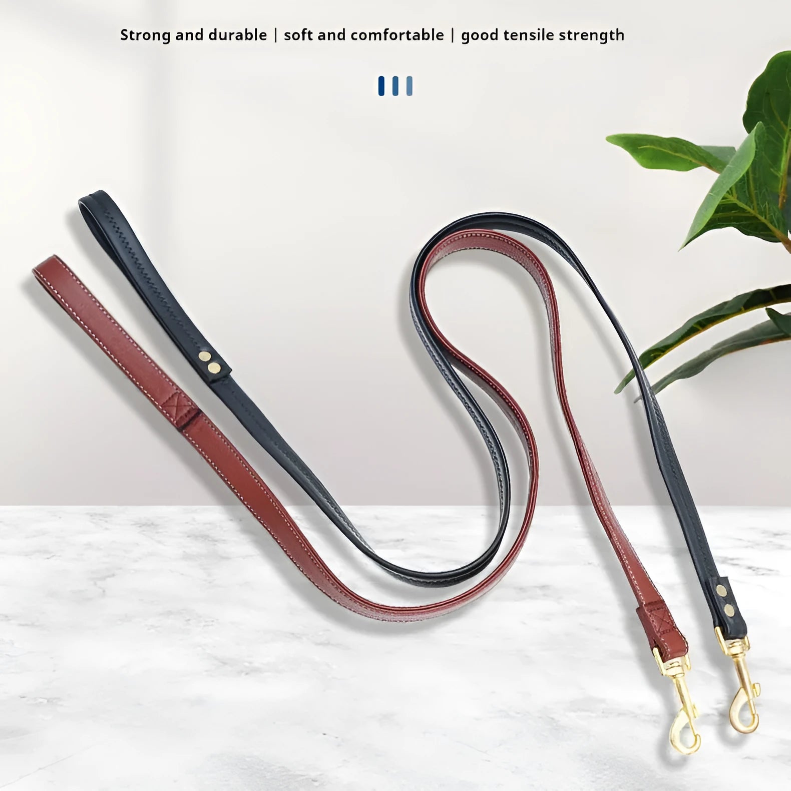 Roran high-grade PU leather pet traction belt in black or maroon colour with adjustable length options