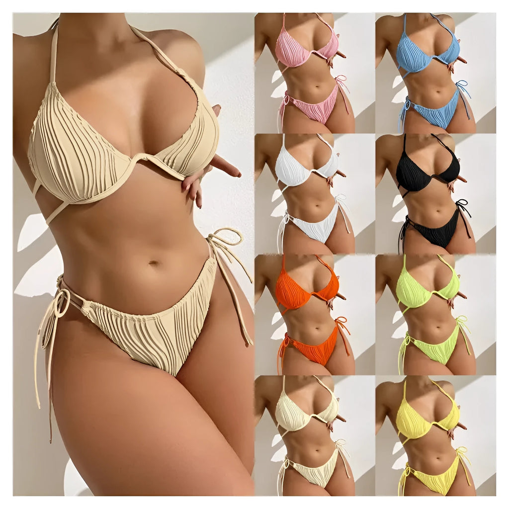 Women's steel bracket bikini swimsuit with split design in multiple colour options