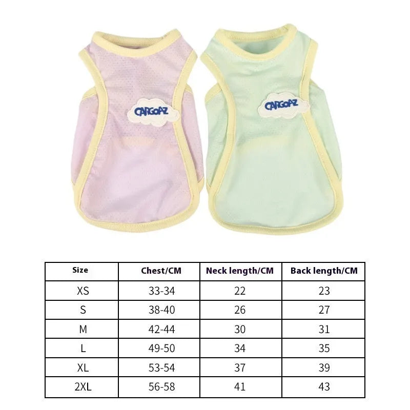 Polyester cat vest in grass green or taro purple colour with sports style design for summer wear