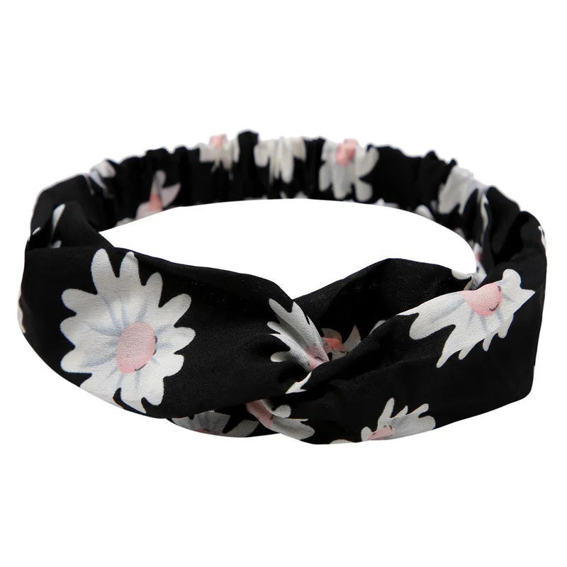 Women's polka dot printed bohemian cloth hair band with flower shape, checker pattern, available in multiple colours