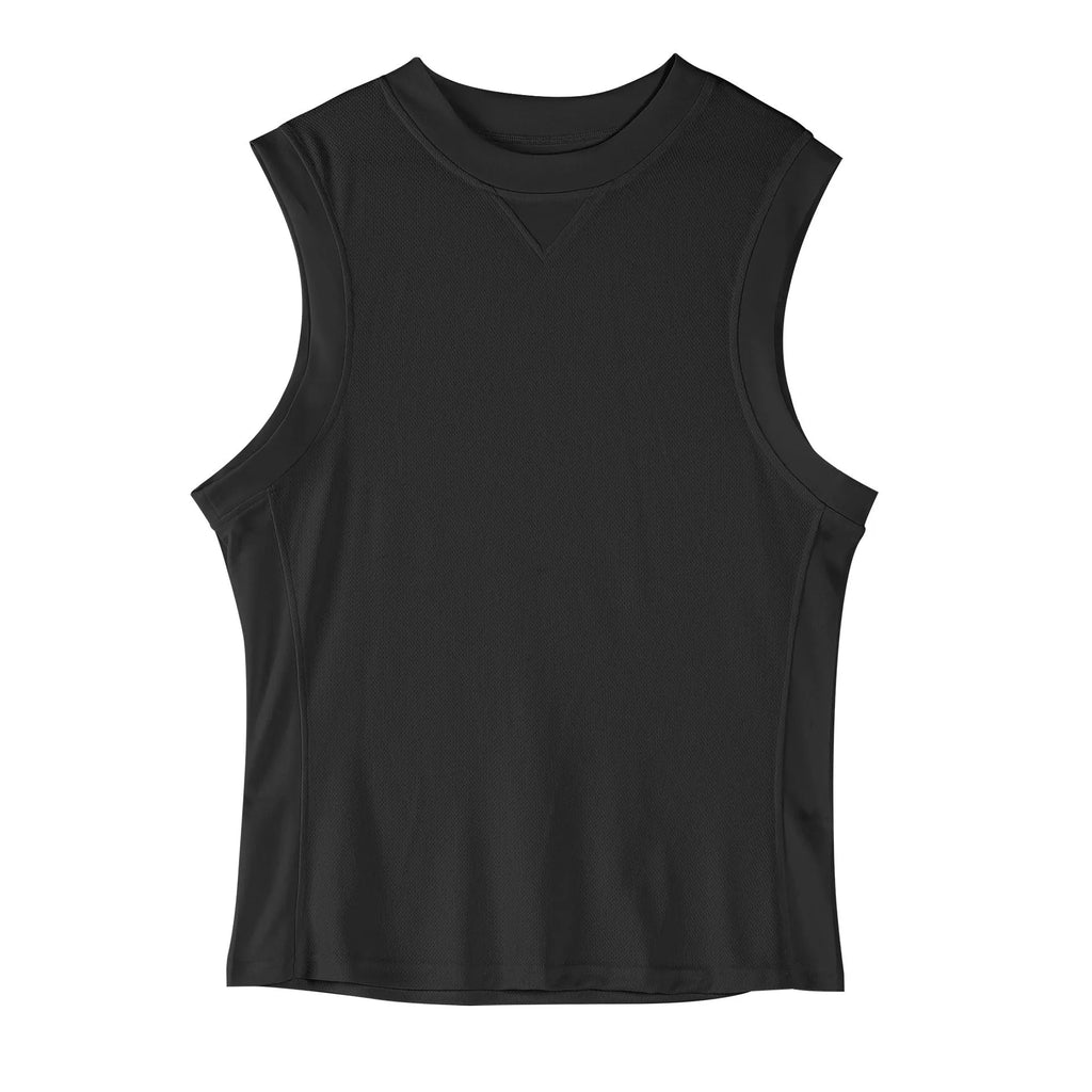 Men's loose black summer fitness vest with quick-dry stretch fabric