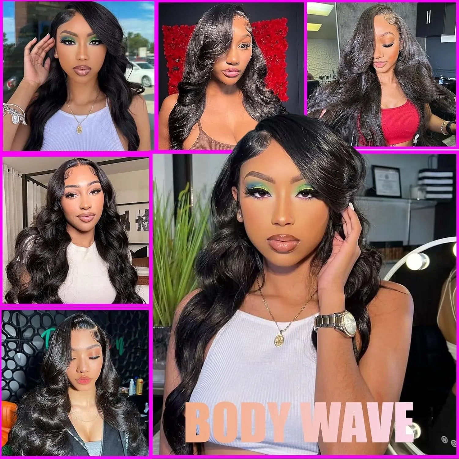 Black synthetic full-head wig with medium-length curly waves, shown on mannequin head