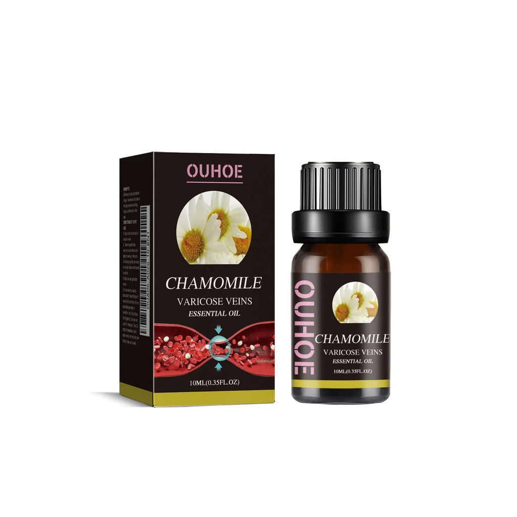 10ml chamomile essential oil bottle for leg care and massage application