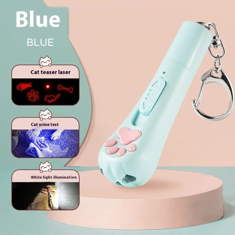 Cat teaser toy with self-moving head and LED light in pink, cream, or blue colours