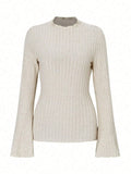 Long sleeve round neck polyester top with sunk stripe texture in black colour