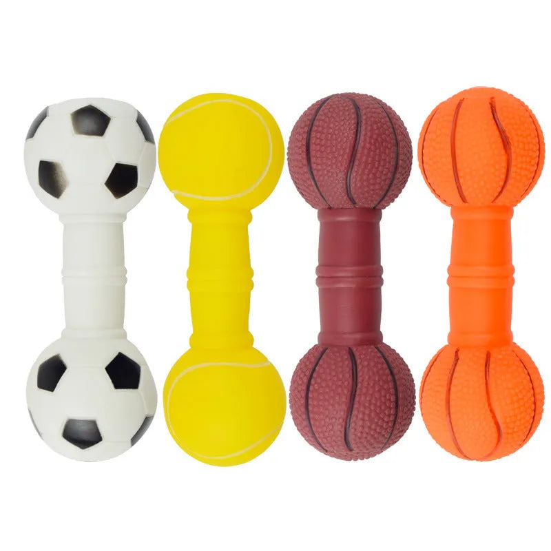 PVC football dumbbell shaped dog chew toy with squeaker in assorted colours