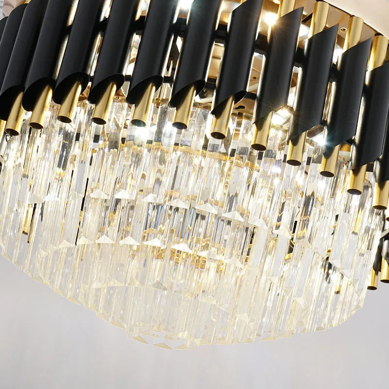 LED frequency conversion fan light crystal chandelier with remote control in living room setting
