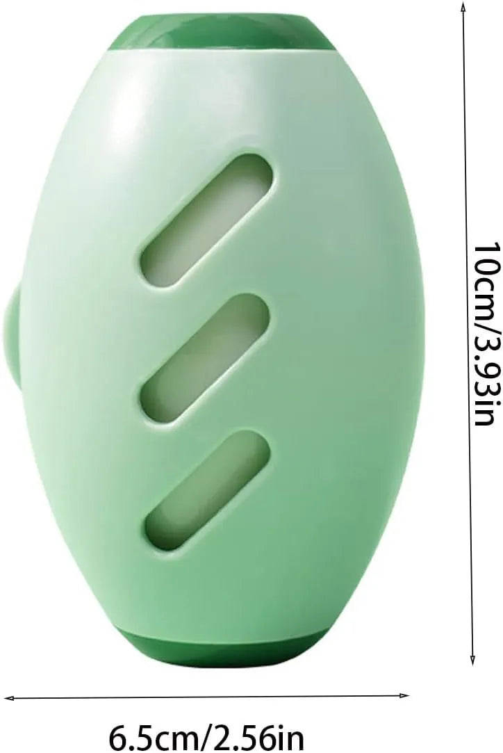 Green washable gel lint roller ball removing pet hair from blue fabric